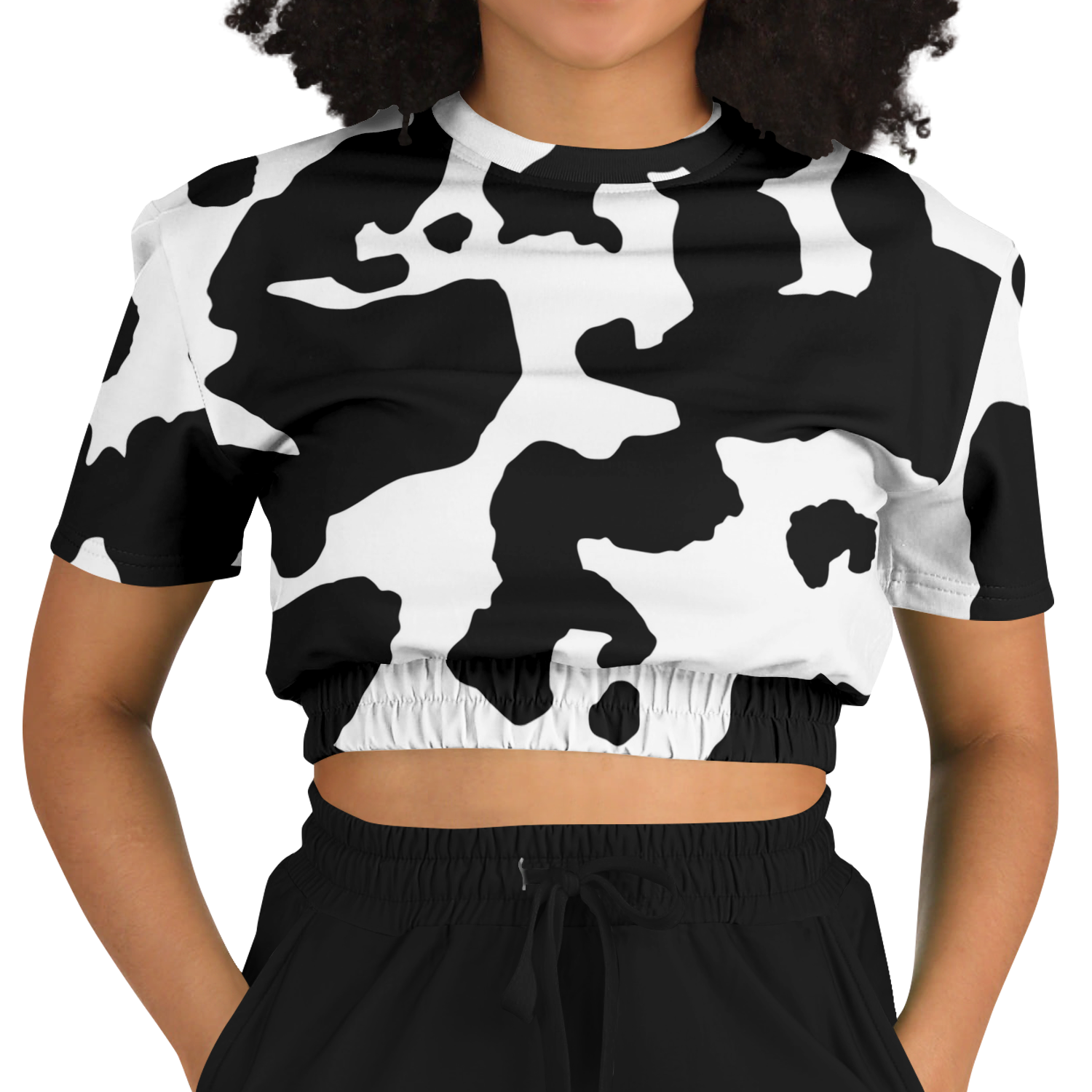 Camo Crop Top Sweatshirt | Black & White Cow Camo Colors