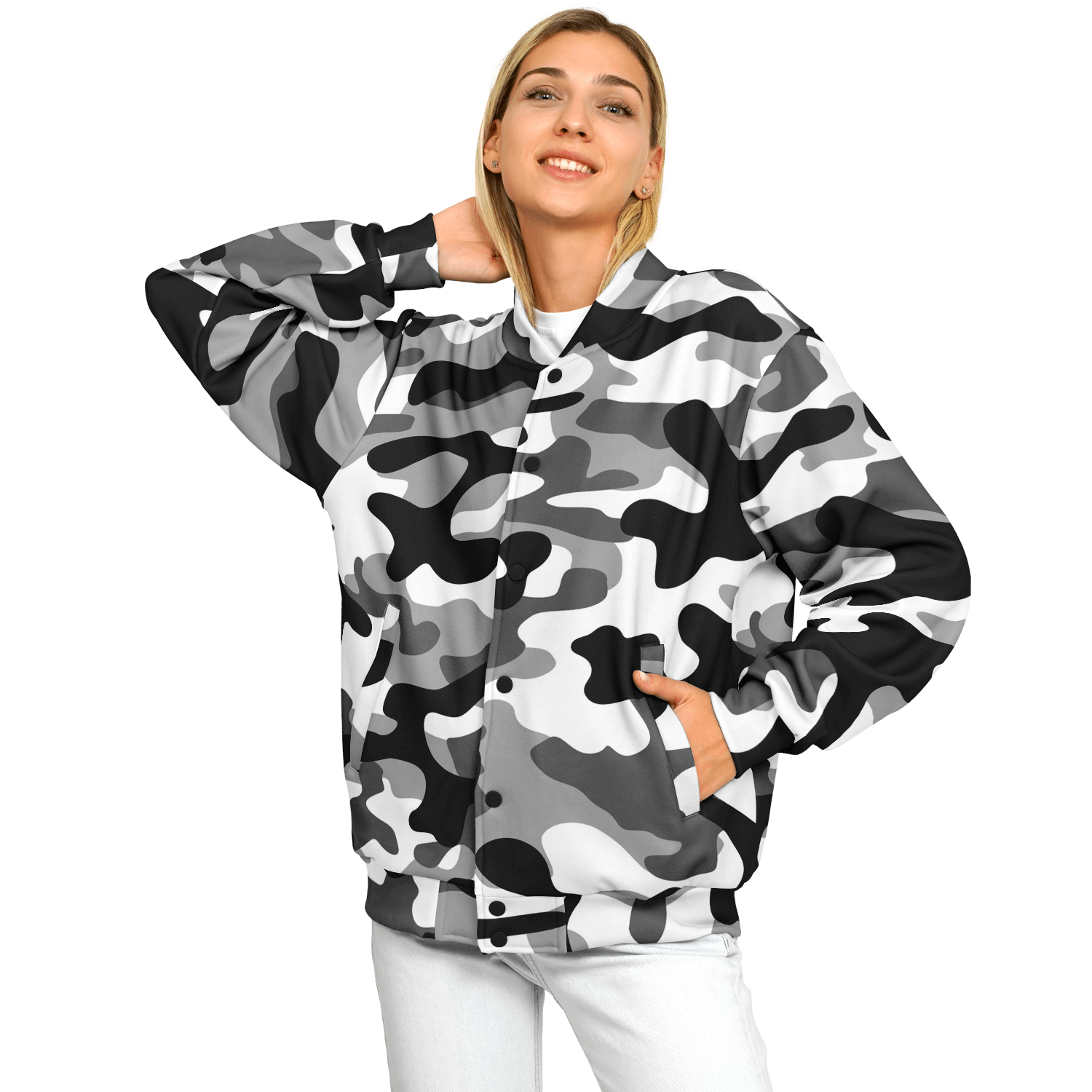 Baseball Camo Jacket | Military Camouflage in Black, Grey & White Camo Colors