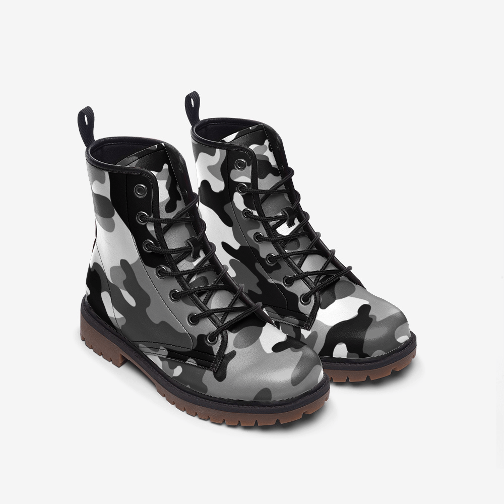 Camo Boots | Leather Camouflage in Gray, Black, and White Camo Colors