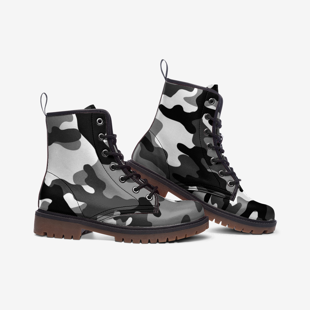 Camo Boots | Leather Camouflage in Gray, Black, and White Camo Colors