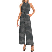 Camo Jumpsuit | Belted Halter Neck | Black Camo Colors