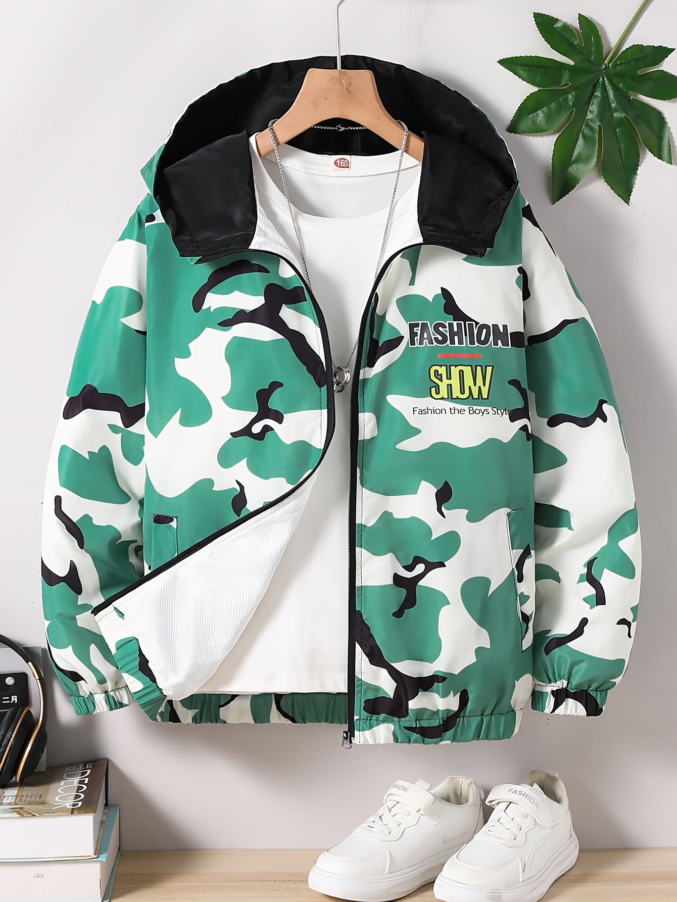 Digital Camouflage Print Hooded Zip-Up Jacket for Boys | Camo Colors