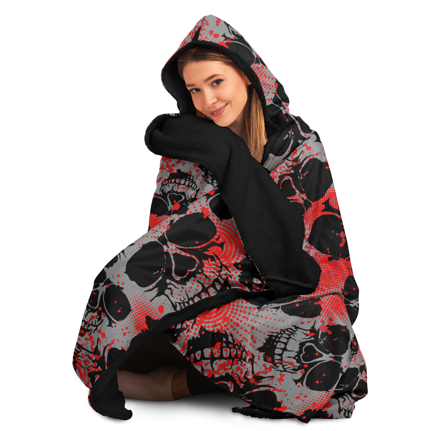 Blanket Hoodie | Red Skulls Camo Print | Microfleece Lining | Camo Colors