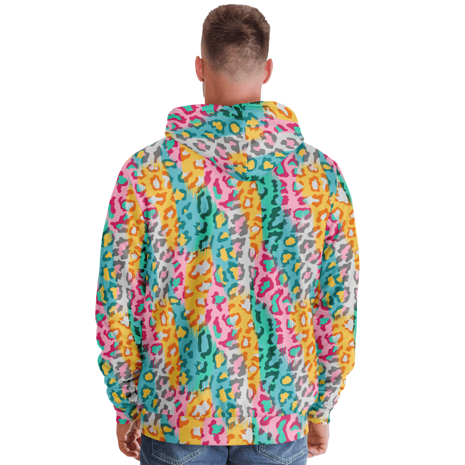 Microfleece Zip Hoodie | Colorful Leopard Pattern Camo Colors