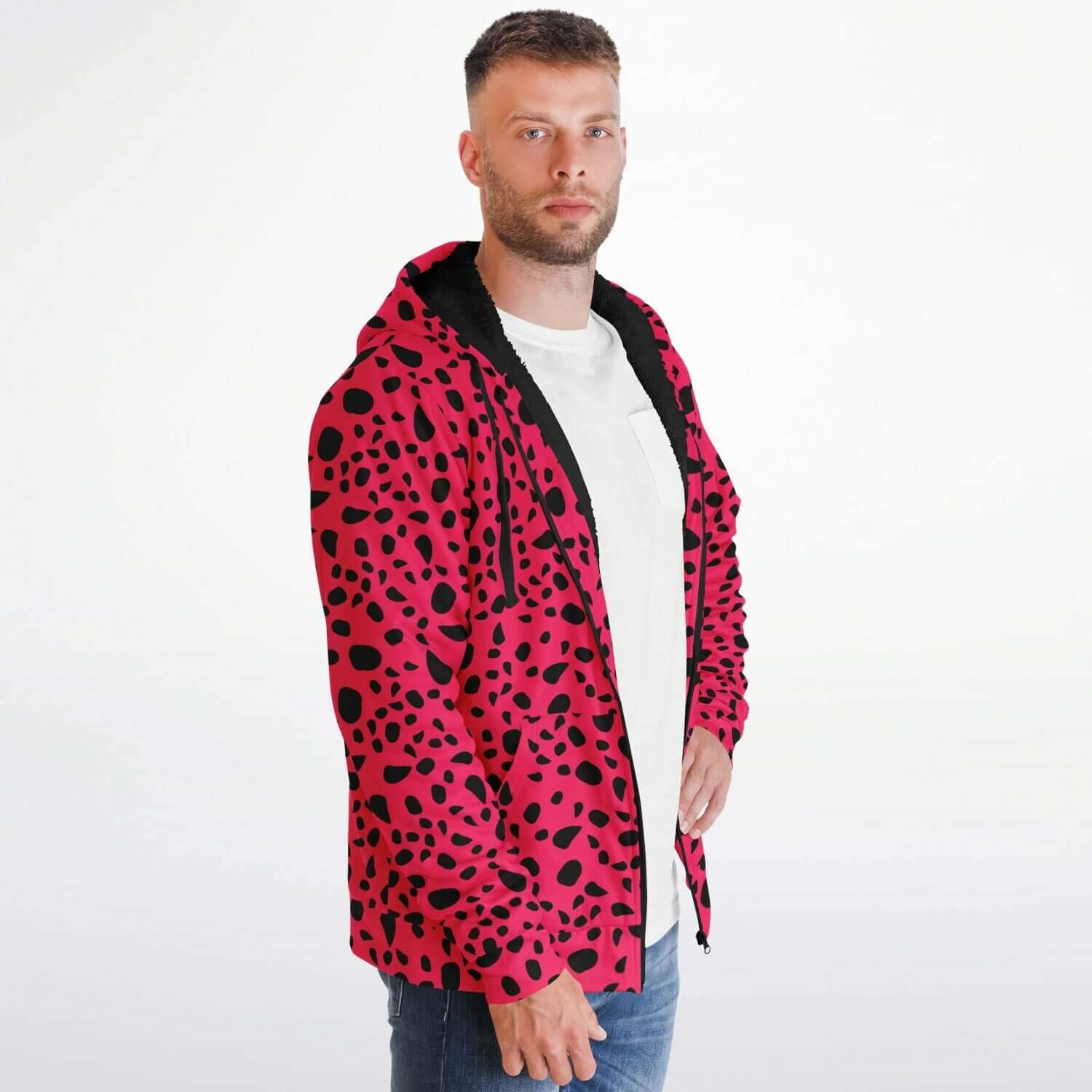 Microfleece Zip Camo Hoodie | Leopard Print in Pink & Black Camo Colors