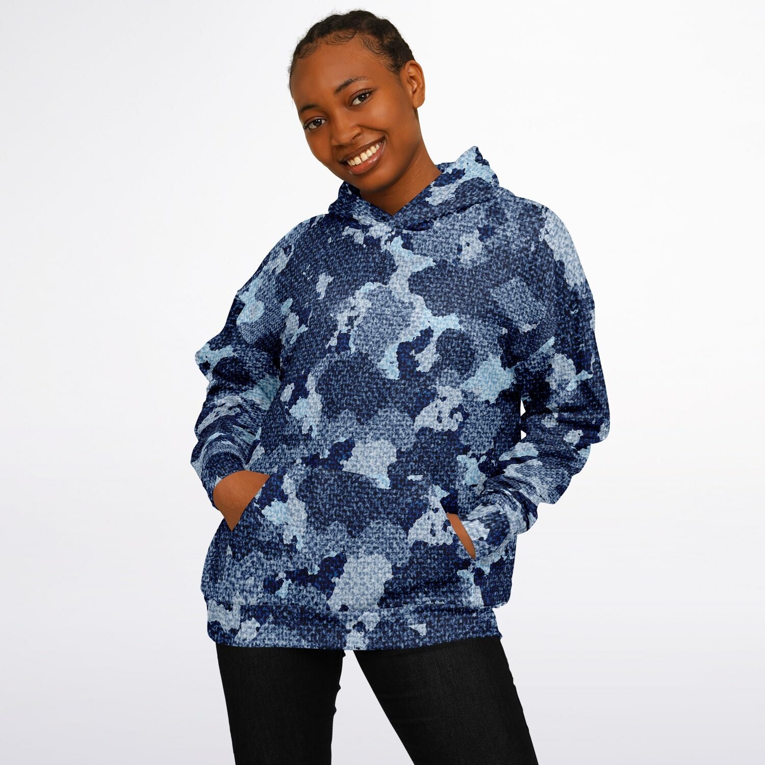 Denim Oversized Hoodie | Blue Camouflage Cloth Pattern | Camo Colors