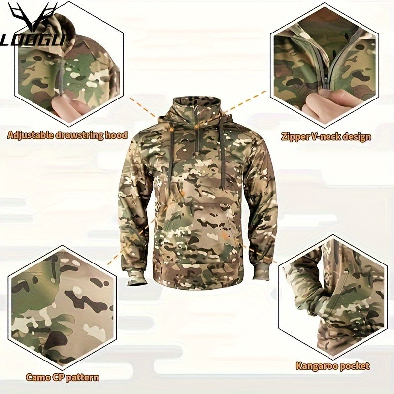 Men's Camo Hoodie - Wool-Lined, Thermal Pullover for Hunting & Fishing Camo Colors