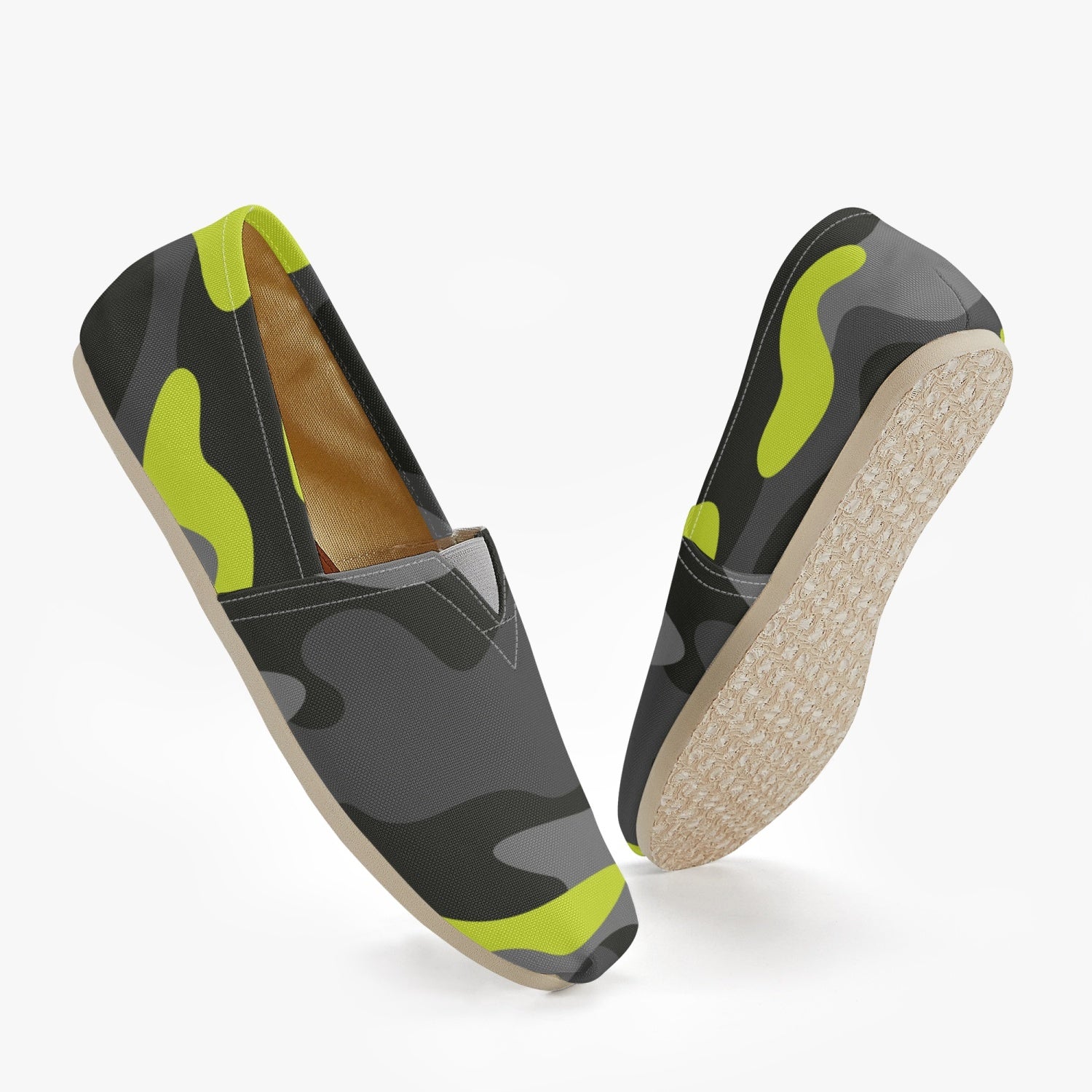 Camo Toms | Black, Gray, and Yellow camouflage Canvas Shoes Camo Colors