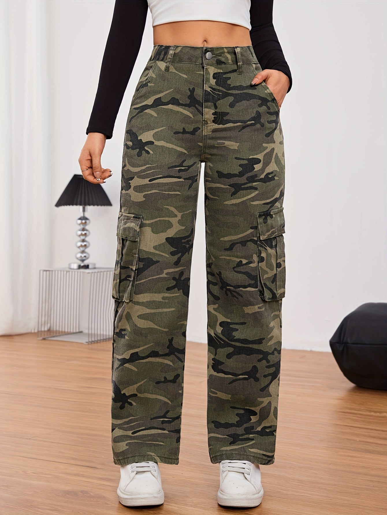 Women's High Waist Non-elastic Camouflage Work Pants Camo Colors