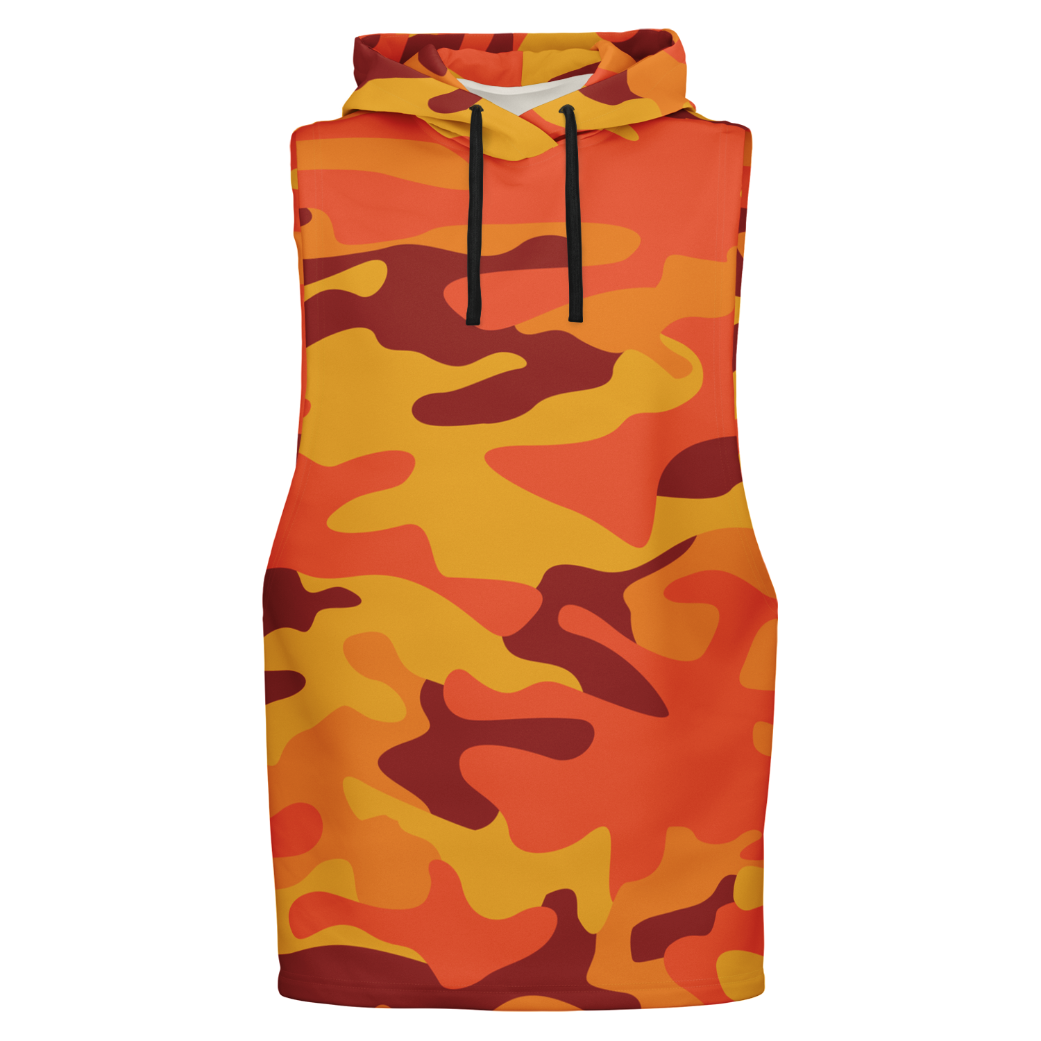 Sleeveless Hoodie | Orange & Red Camouflage Camo Colors