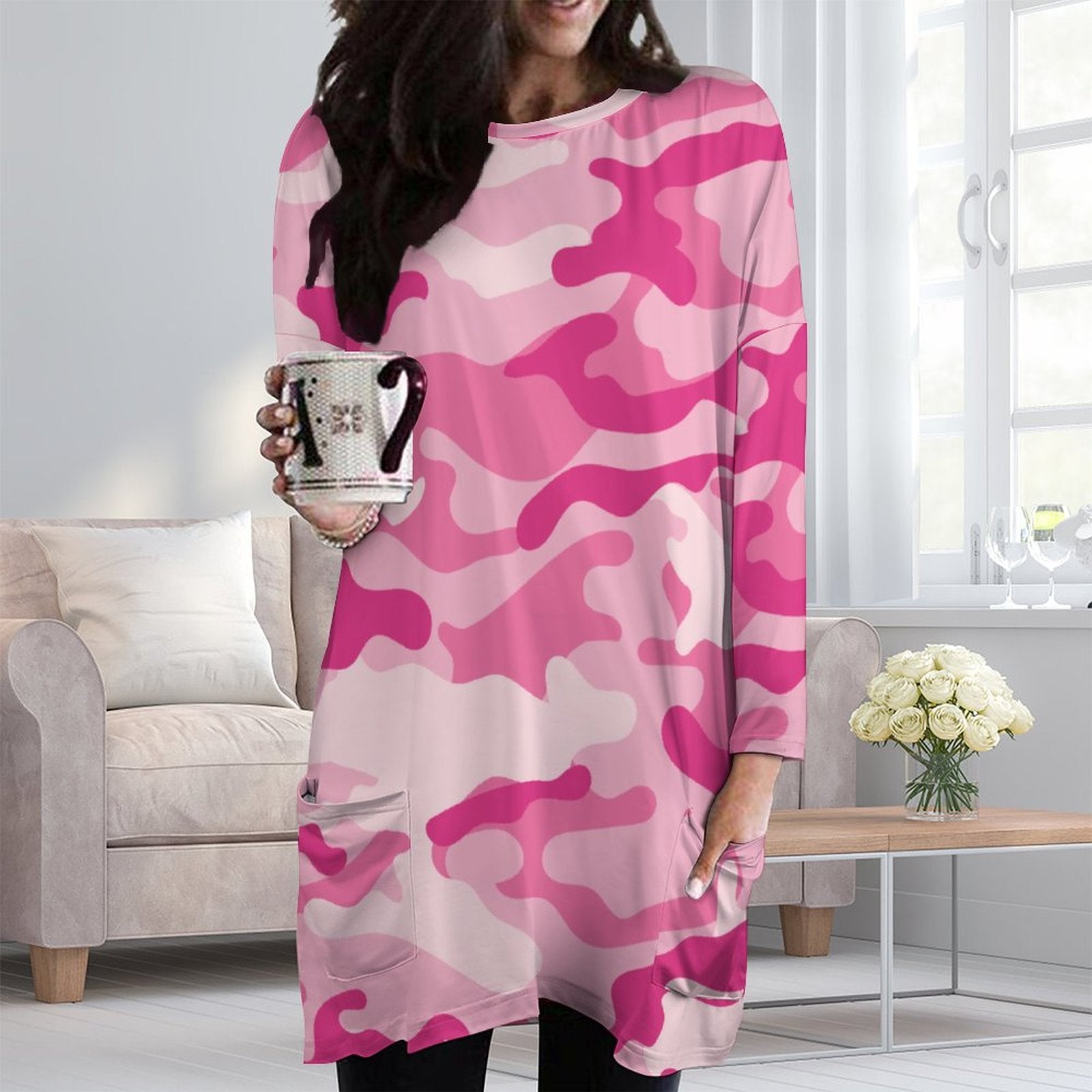 Camo Shirt | Loose Fit Long Sleeves | Lavender Pink Camo Colors