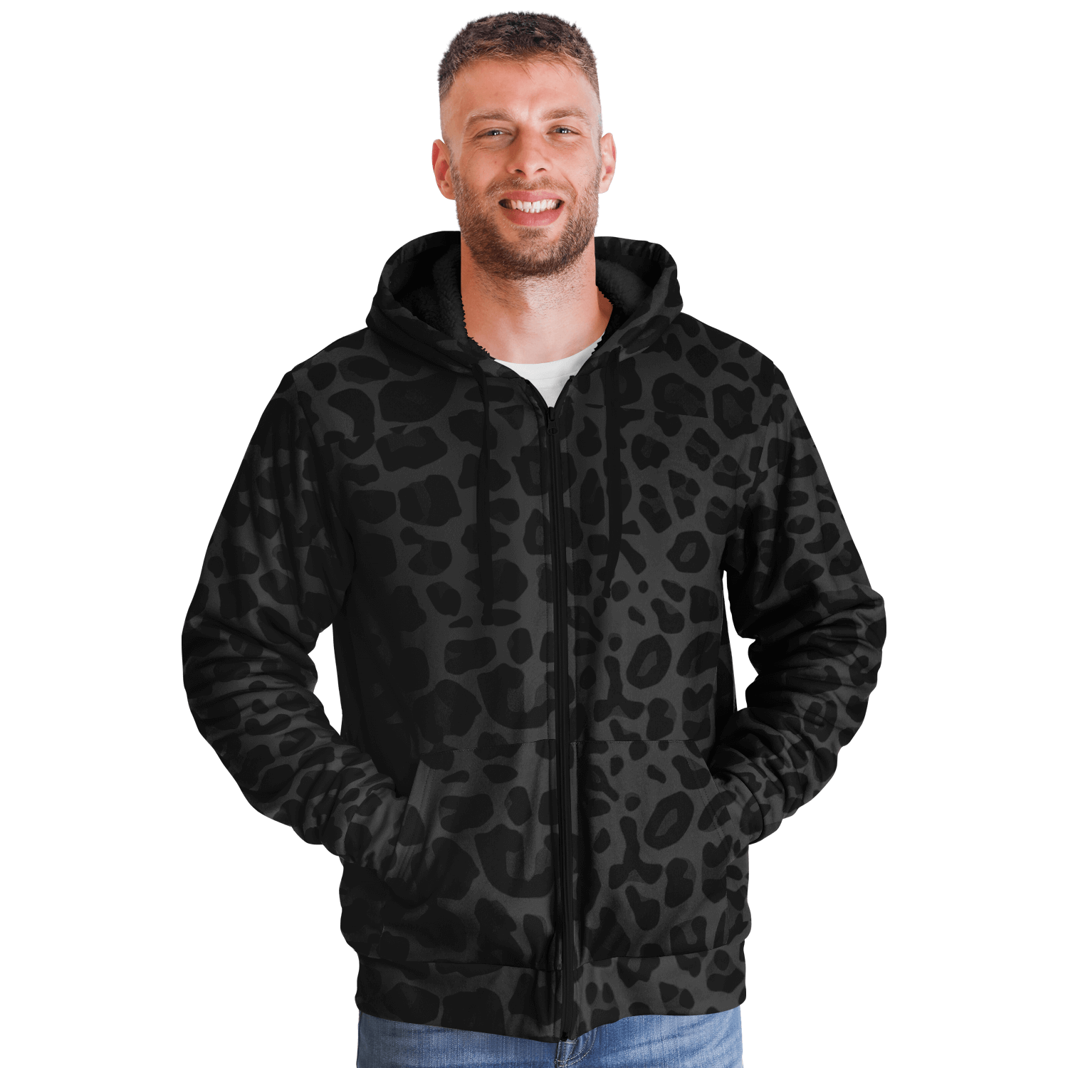 Microfleece Zip Hoodie | Black Puma Print Camo Colors