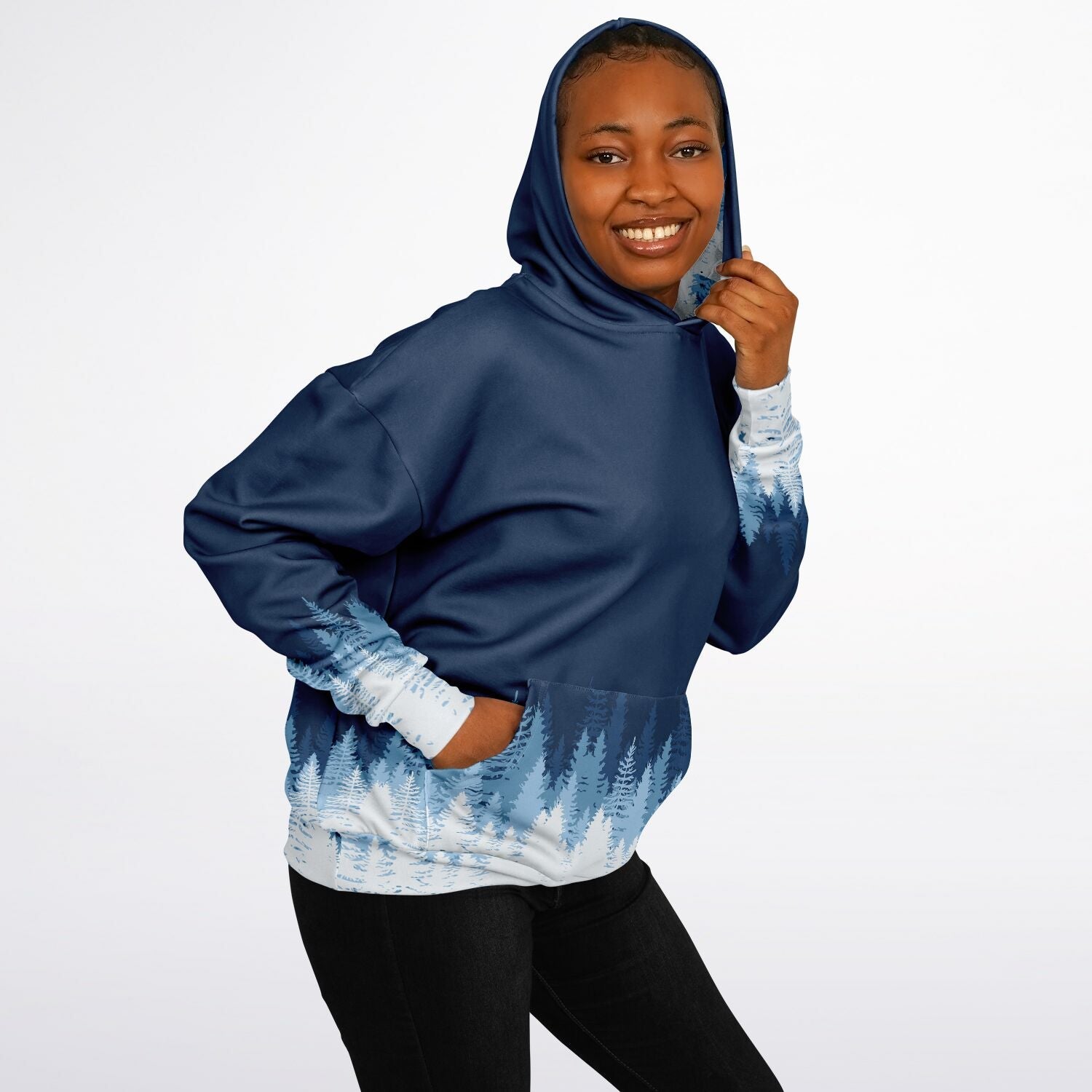 Heavyweight Oversized Hoodie | Blue & White Winter Forest | Camo Colors