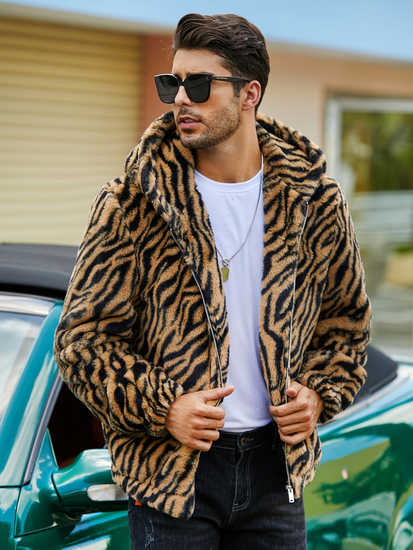 RELISH NOLESS Men's Leopard Print Faux Fur Hooded Jacket | Camo Colors
