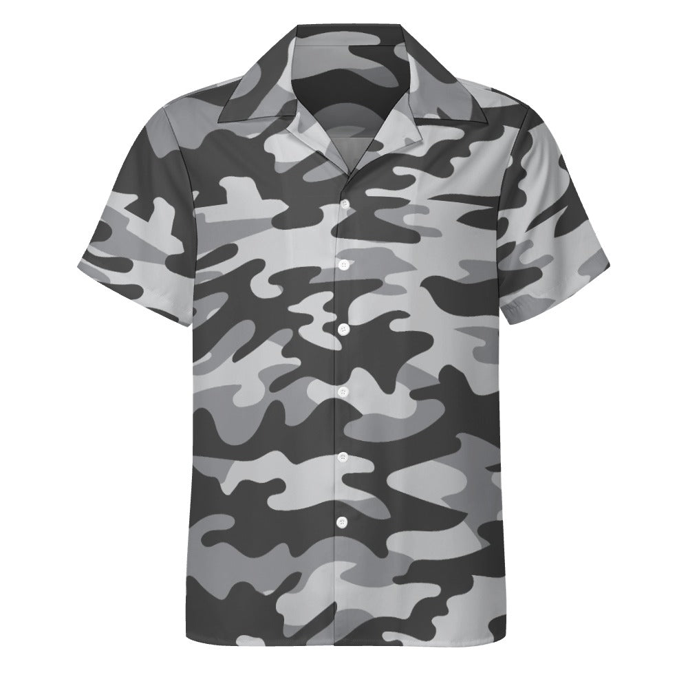 Men's Camo Shirt in Shades of Grey | Cuban Collar Design | Camo Colors
