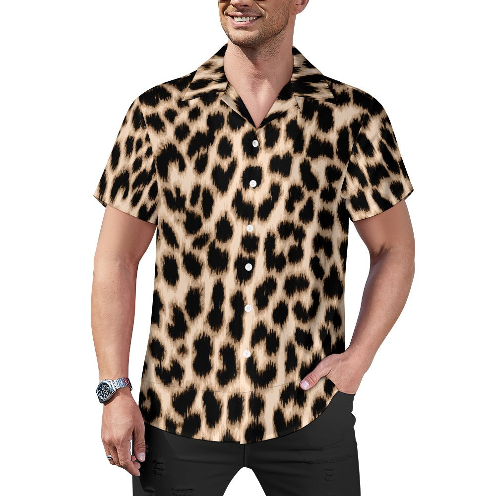 Leopard Men's Shirt | Cuban Collar Style | Camo Colors