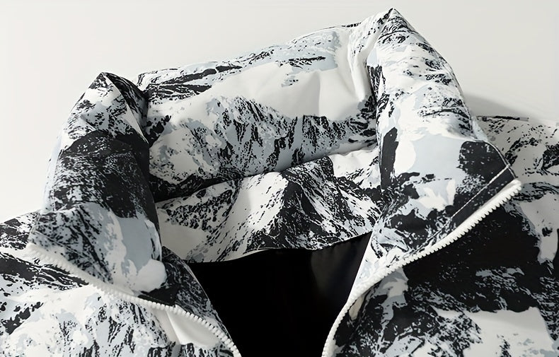 Men's Camo Hooded Puffer Jacket with Zip-Up Front Camo Colors