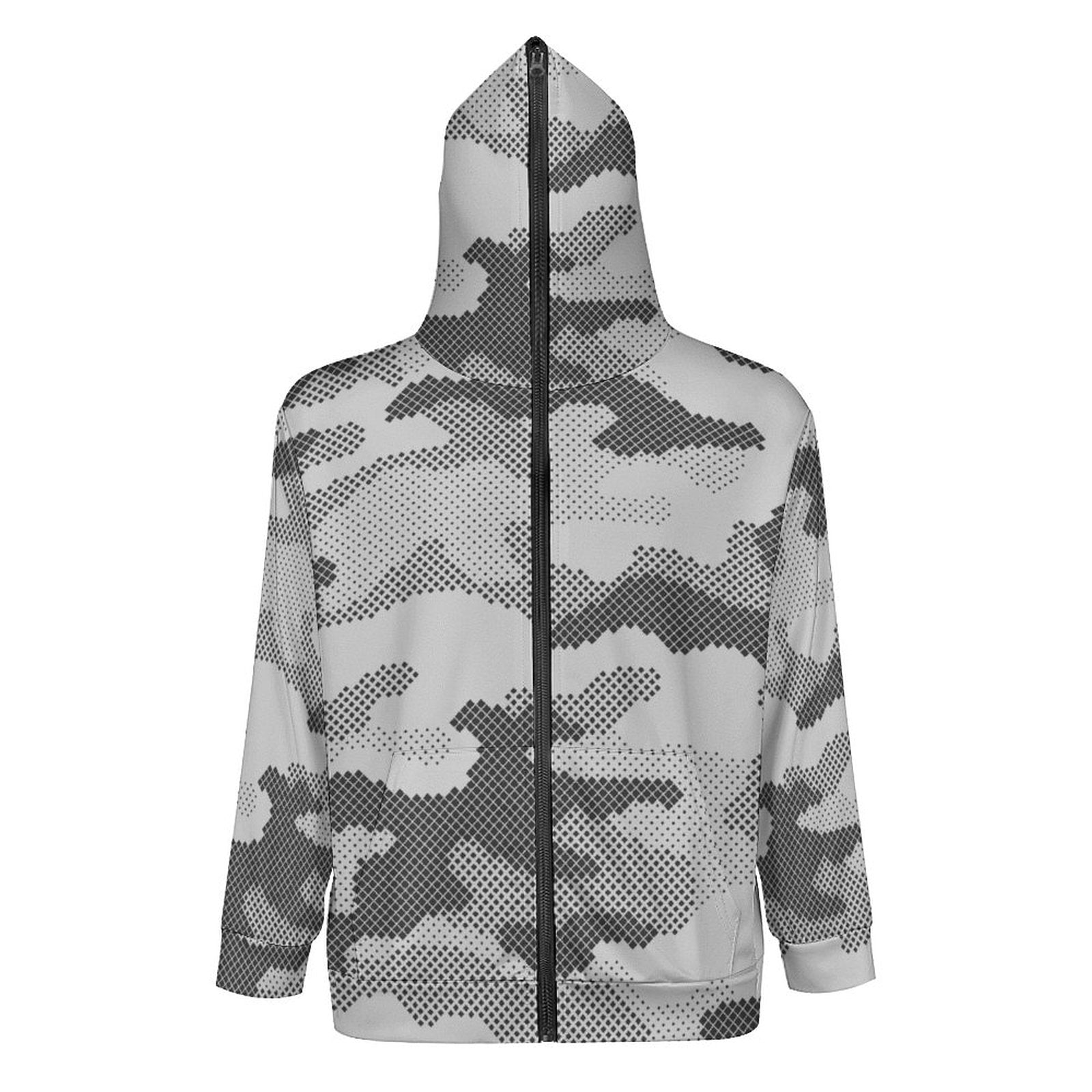 Zip Camo Hoodie | Black & White Dotted Camouflage Camo Colors
