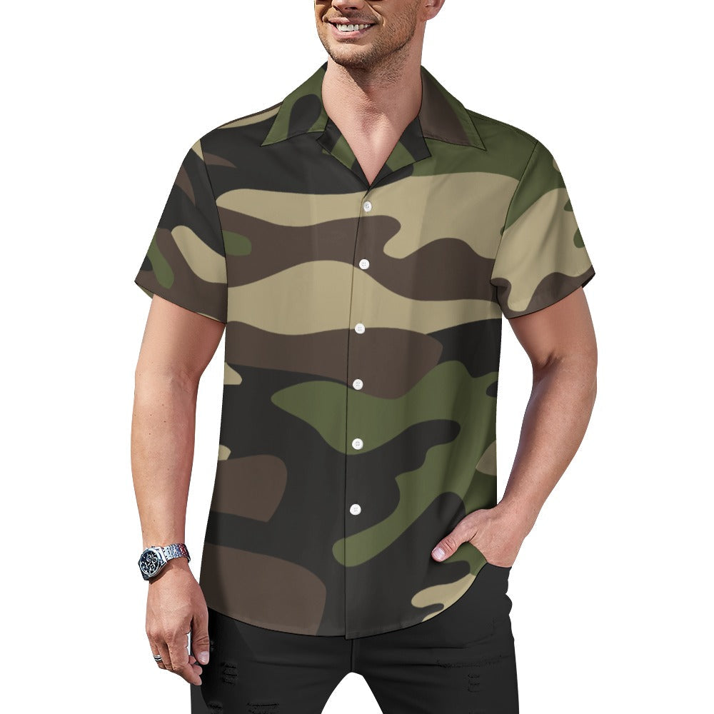 Green Camo Shirt For Men | Cuban Collar Design | Camo Colors