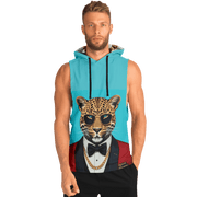 Blue Sleeveless Hoodie | Big Leopard in a Stylish Tuxedo | Camo Colors