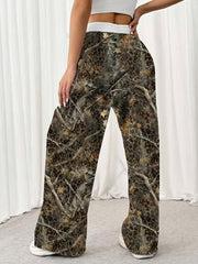 Women'S Plus Size Camo Straight Leg Pants with Drawstring | Regular Fit Camo Colors