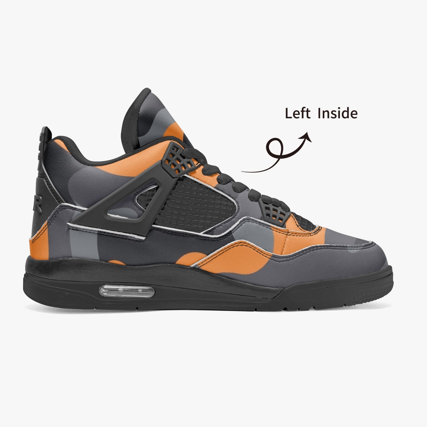 Camo Jordans AJ4 | Orange, Black and Gray Camo Colors
