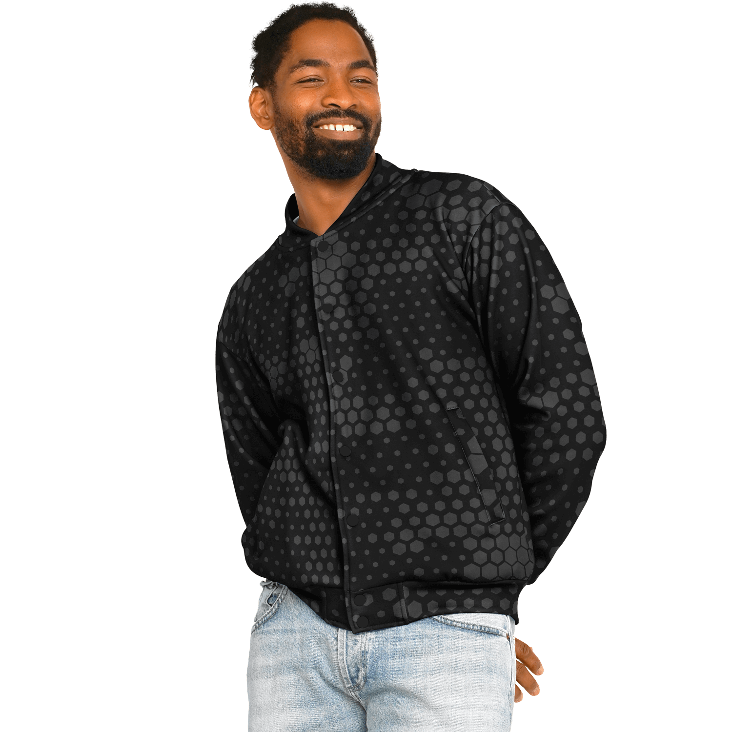 Baseball Jacket in Stylish Black Hive Camouflage Camo Colors