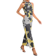 Camo Jumpsuit | Belted Halter Neck | Yellow, Black and Silver Camo Colors