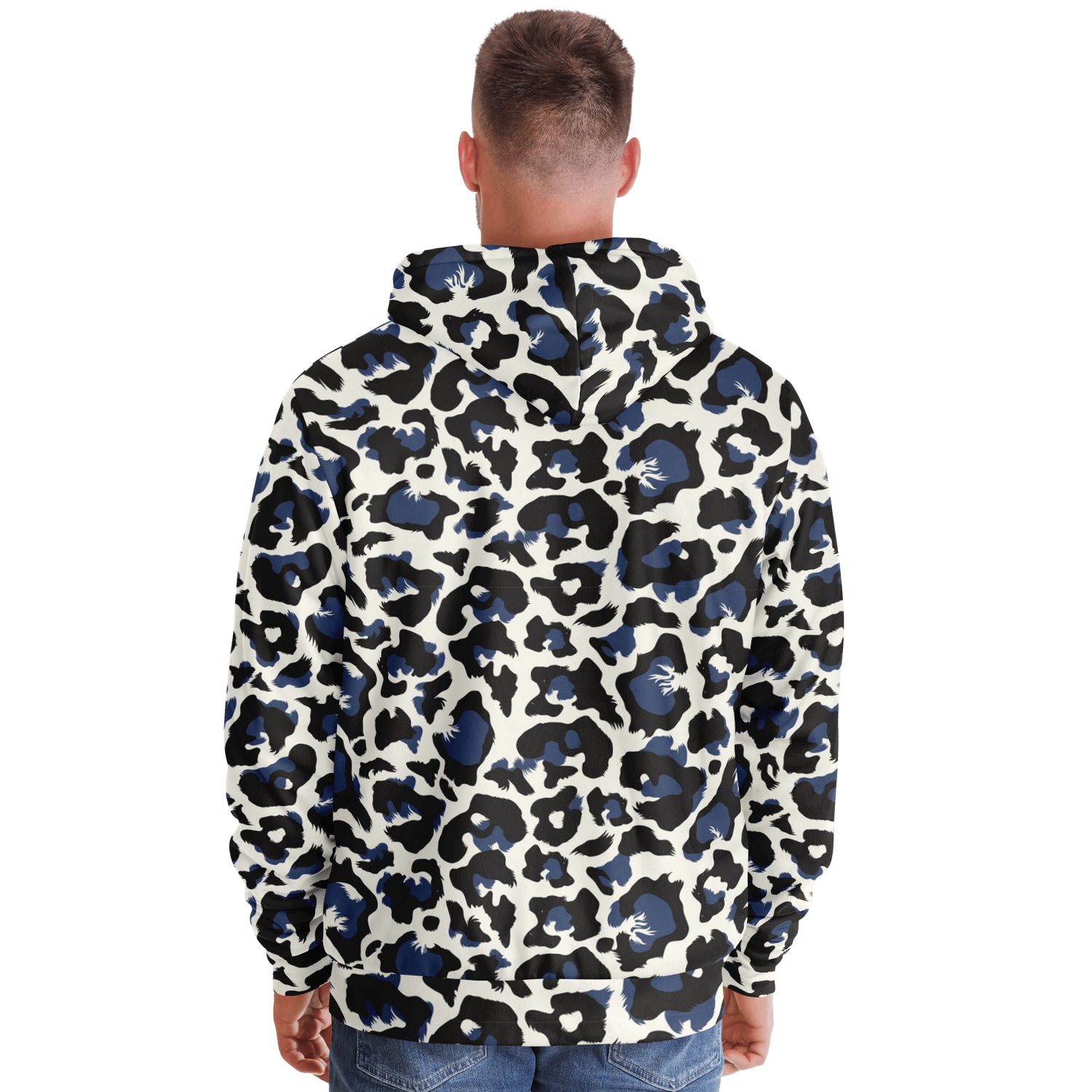 Microfleece Zip Hoodie | Leopard Print in White, Green & Blue Camo Colors
