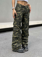 Women's Camo Cargo Jeans with Large Side Pockets Camo Colors