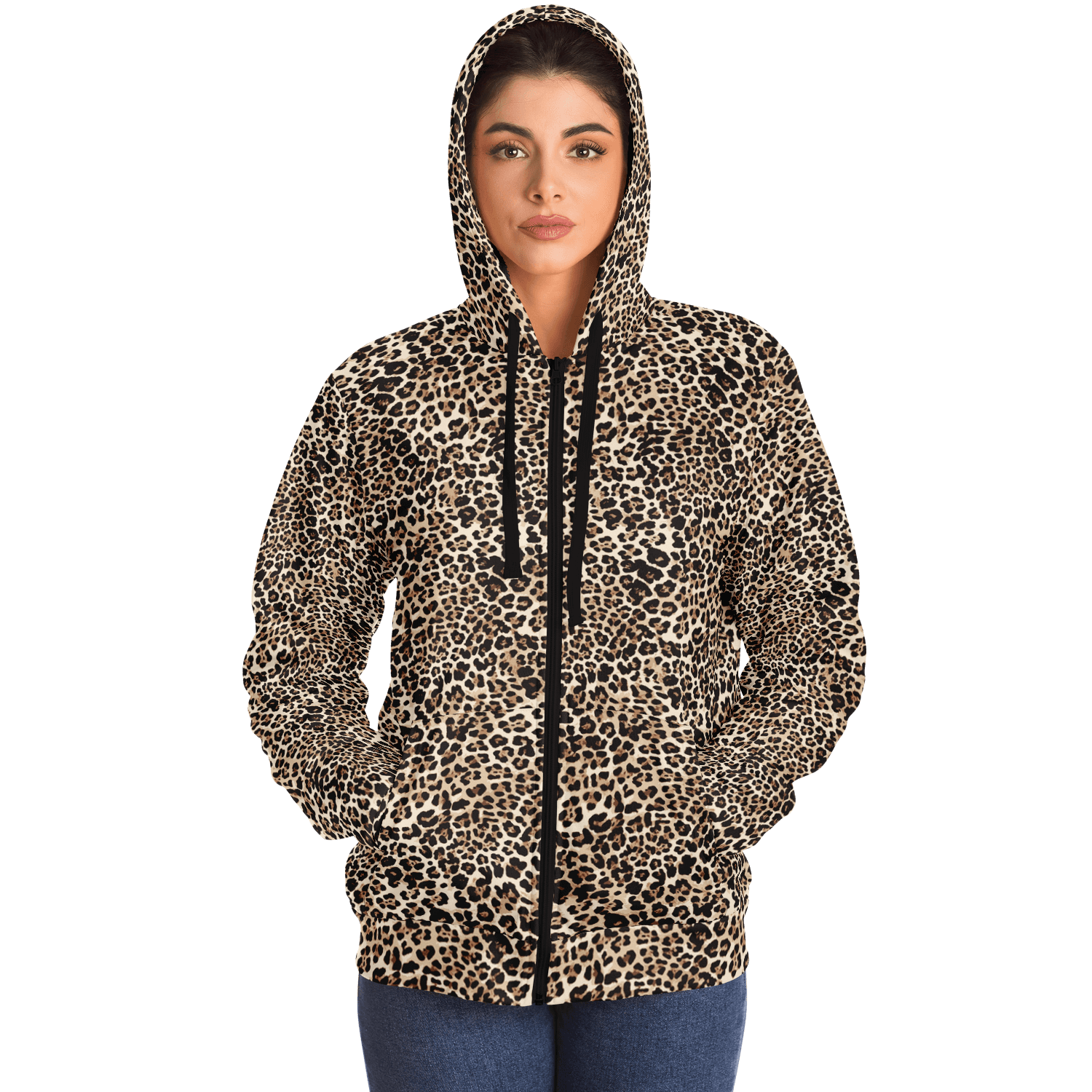 Microfleece Zip Hoodie | Classic Brown Leopard Print Camo Colors