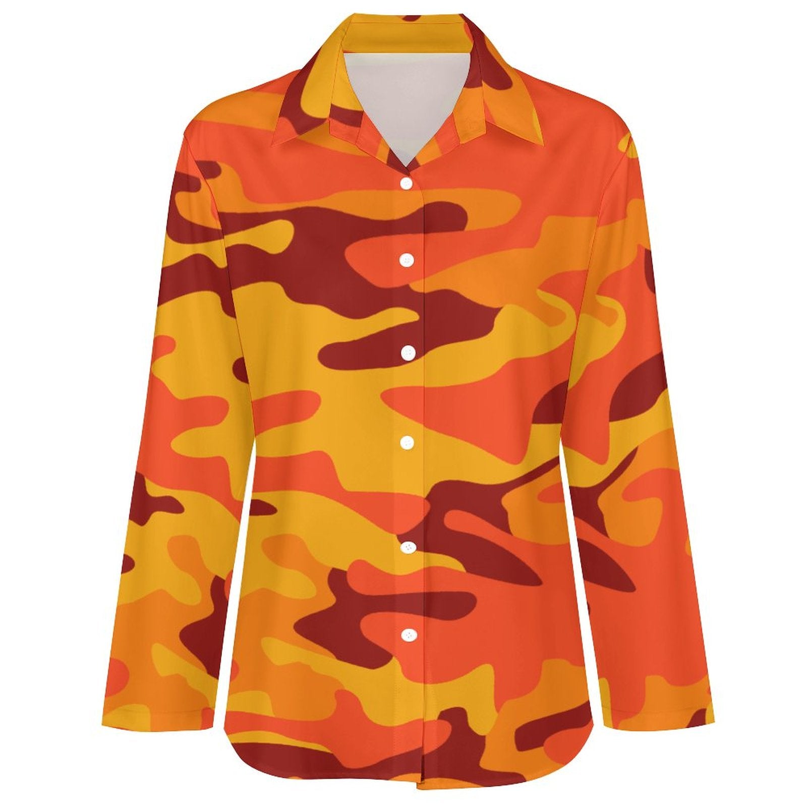 Women's Button-Up Camo Shirt | Orange & Red Camo Colors