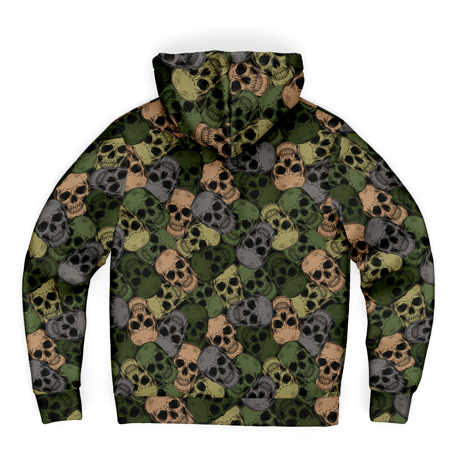 Microfleece Zip Hoodie | Green & Gray Skulls Camouflage Camo Colors