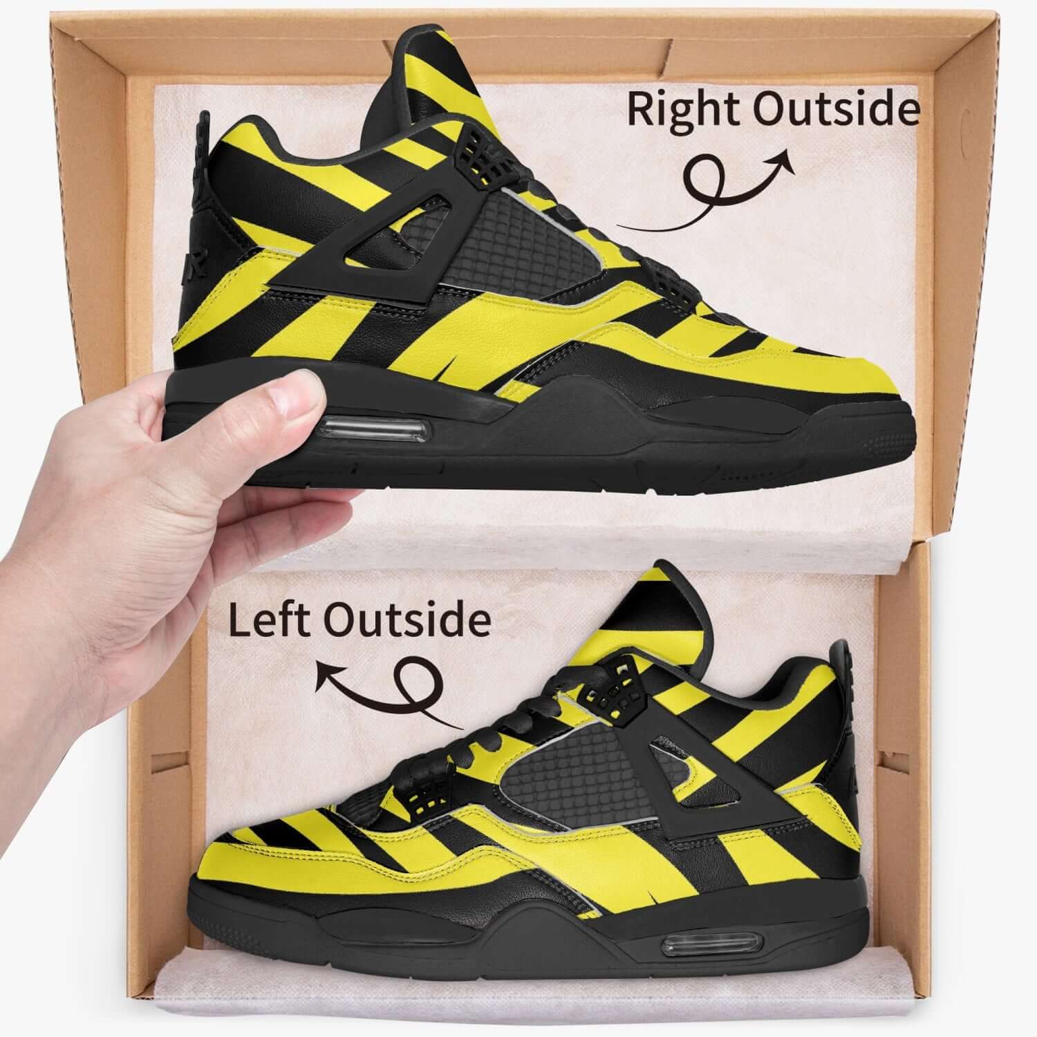 Zebra Jordans AJ4 | Yellow and Black Sneakers style Camo Colors