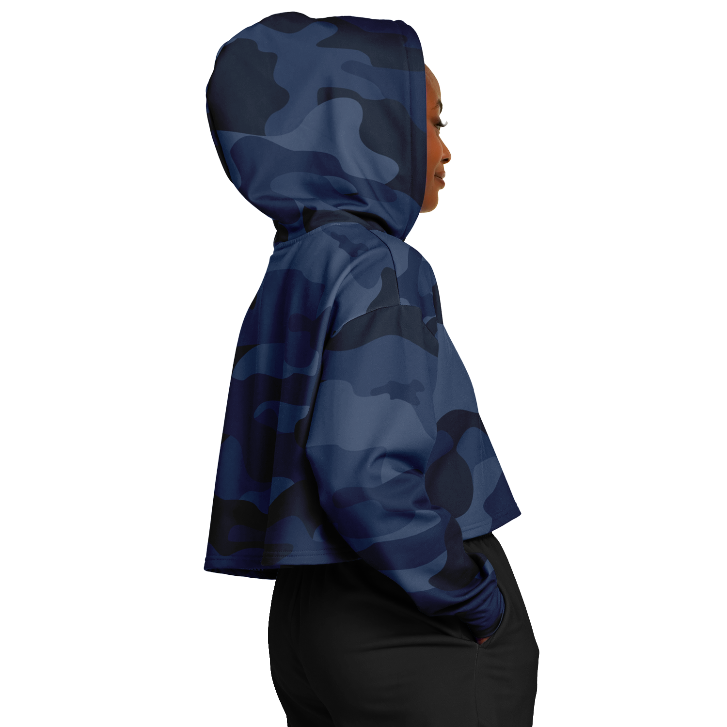 Cropped Hoodie For Women | Deep Blue Camouflage Camo Colors