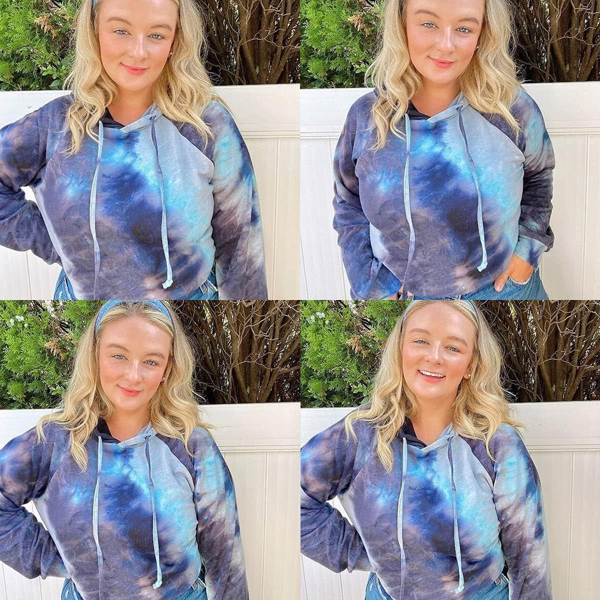 Plus Size Tie Dye Blue Hoodie for Women | Long Sleeve Pullover Camo Colors