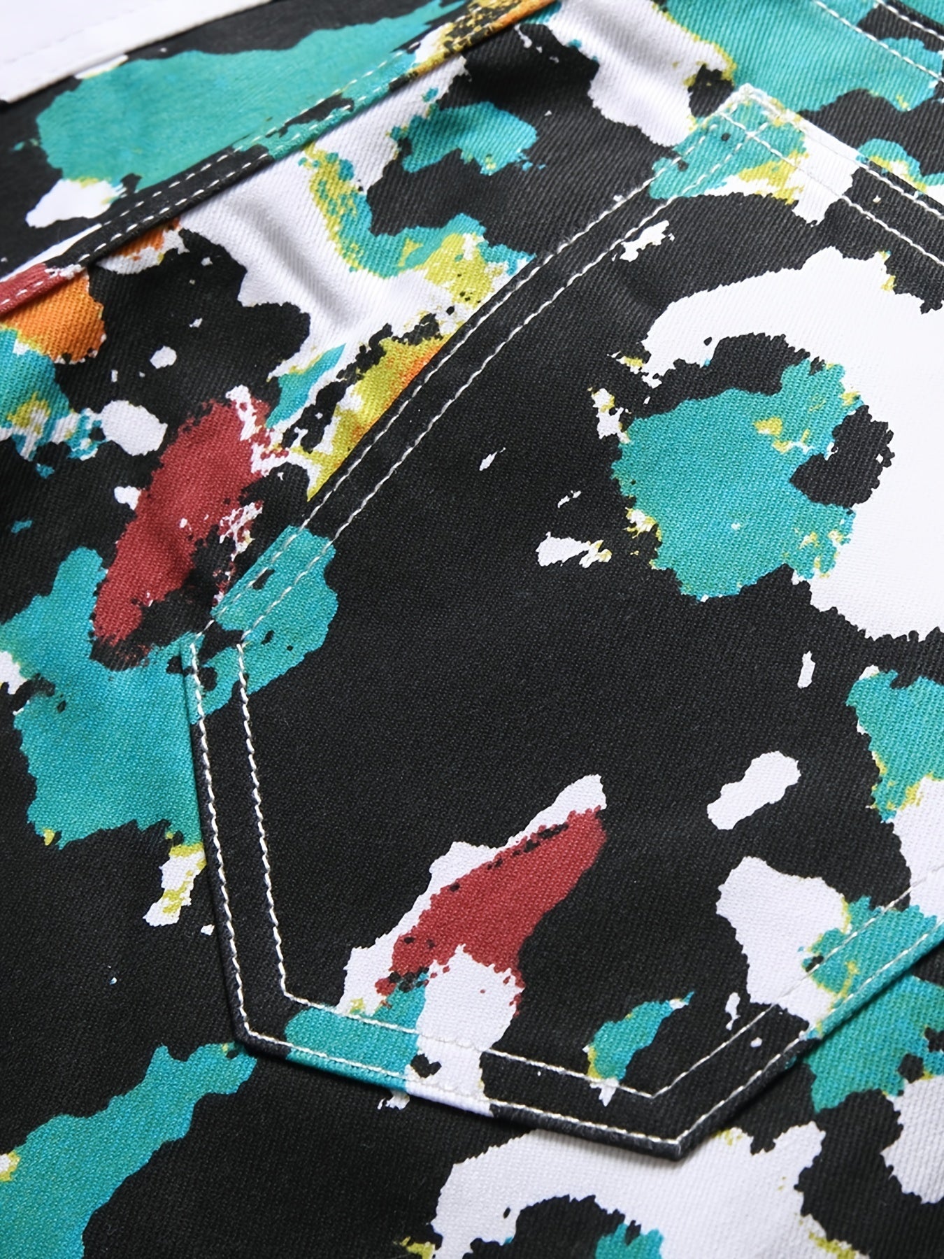 Men'S Casual Printed Jeans, Cotton Blend Denim, Regular Fit Camo Colors