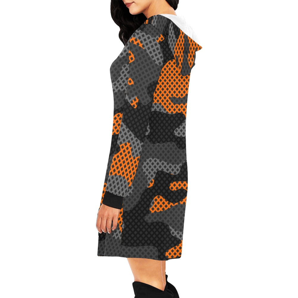 Camo Hoodie Dress | Orange and Black Pixel Camo Colors