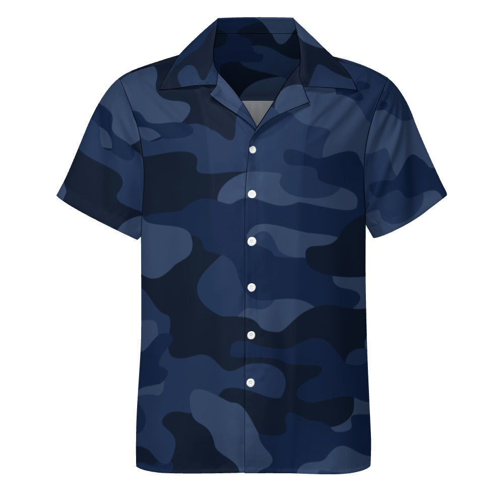 Deep Blue Camo Shirt For Men | Cuban Collar Design | Camo Colors