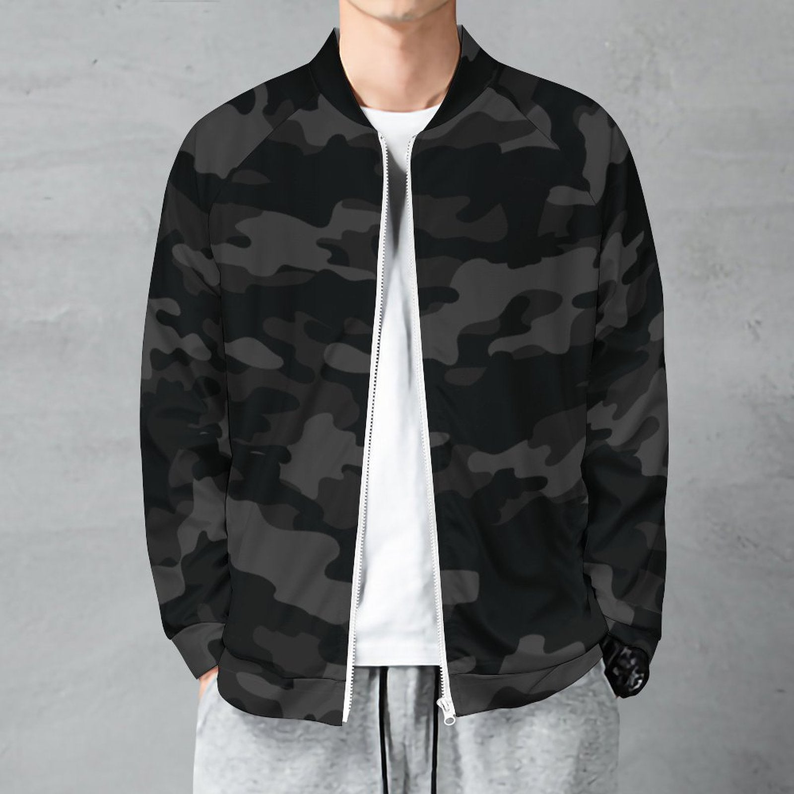 Camo Shirt | Raglan Zip-up | Black Camouflage Camo Colors