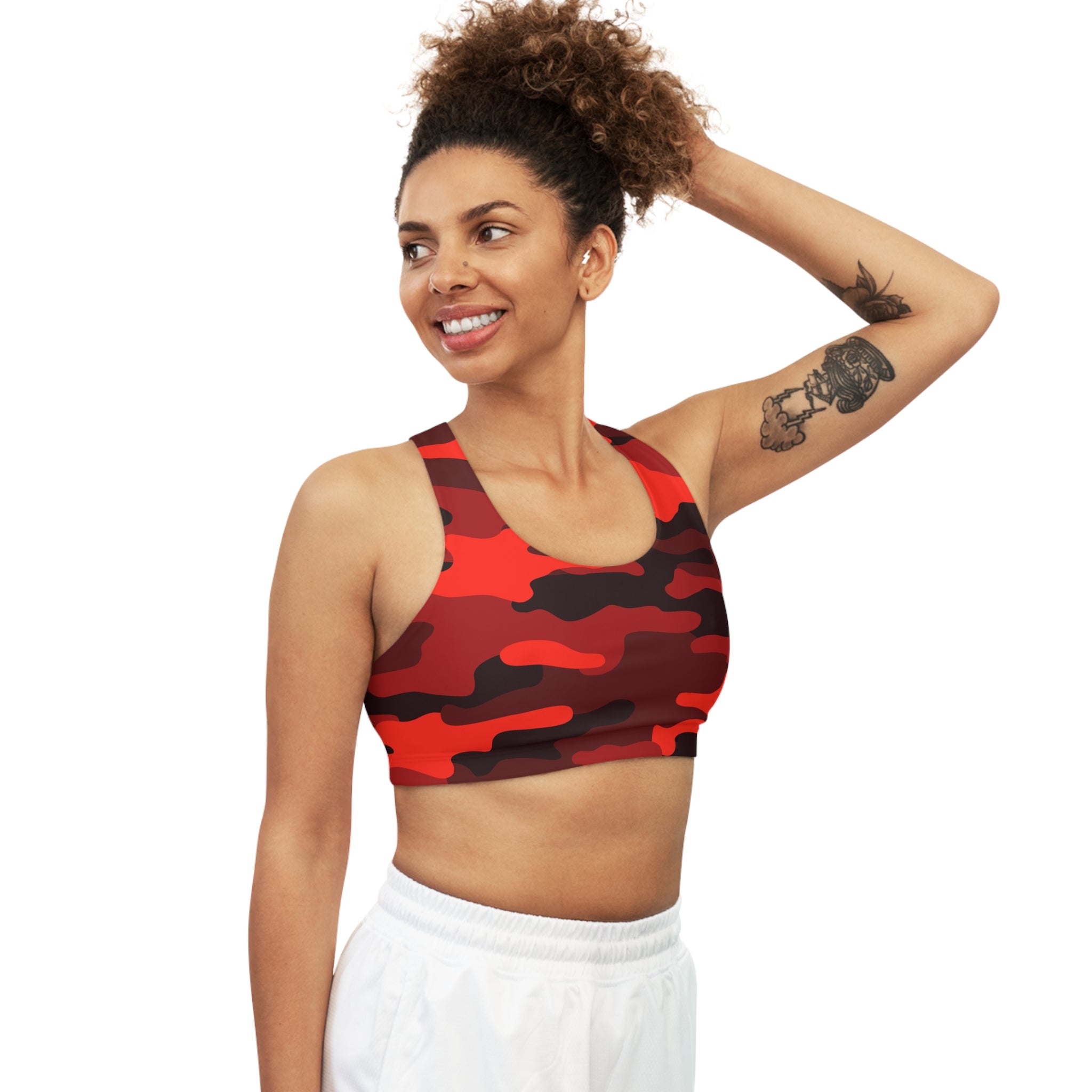Camo Bra | Scarlet Red & Black Sports Camouflage Camo Colors