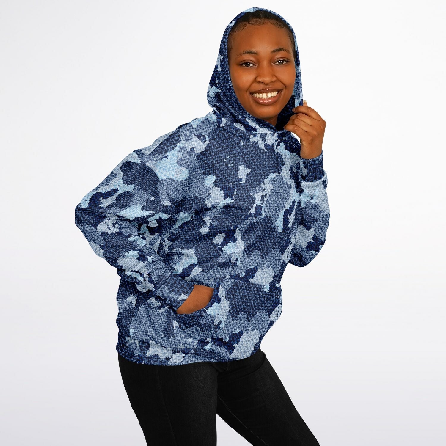 Denim Oversized Hoodie | Blue Camouflage Cloth Pattern | Camo Colors