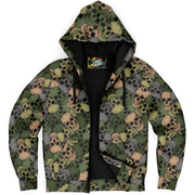 Microfleece Zip Hoodie | Green & Gray Skulls Camouflage Camo Colors