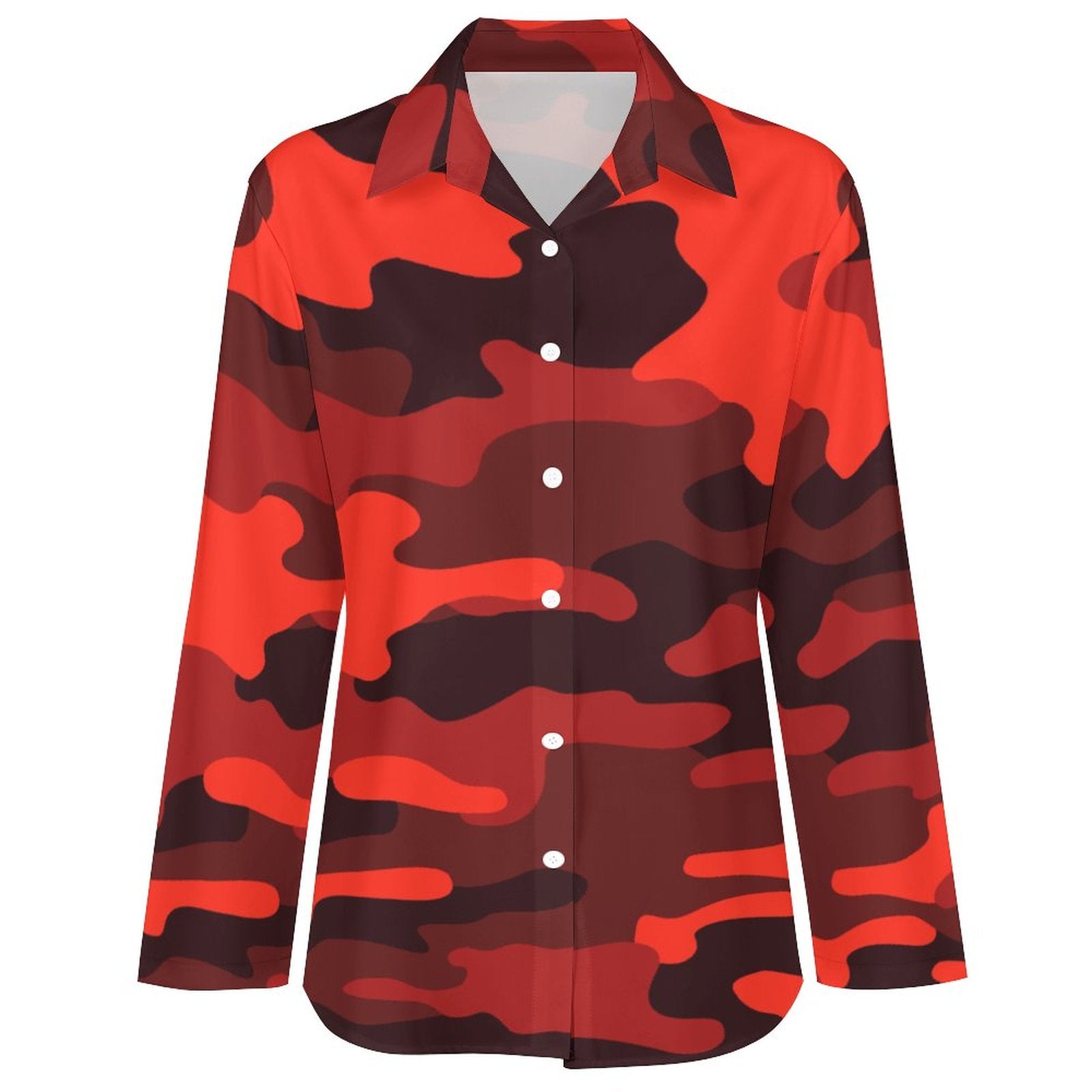 Women's Button-Up Camo Shirt | Scarlet Red & Black Camo Colors