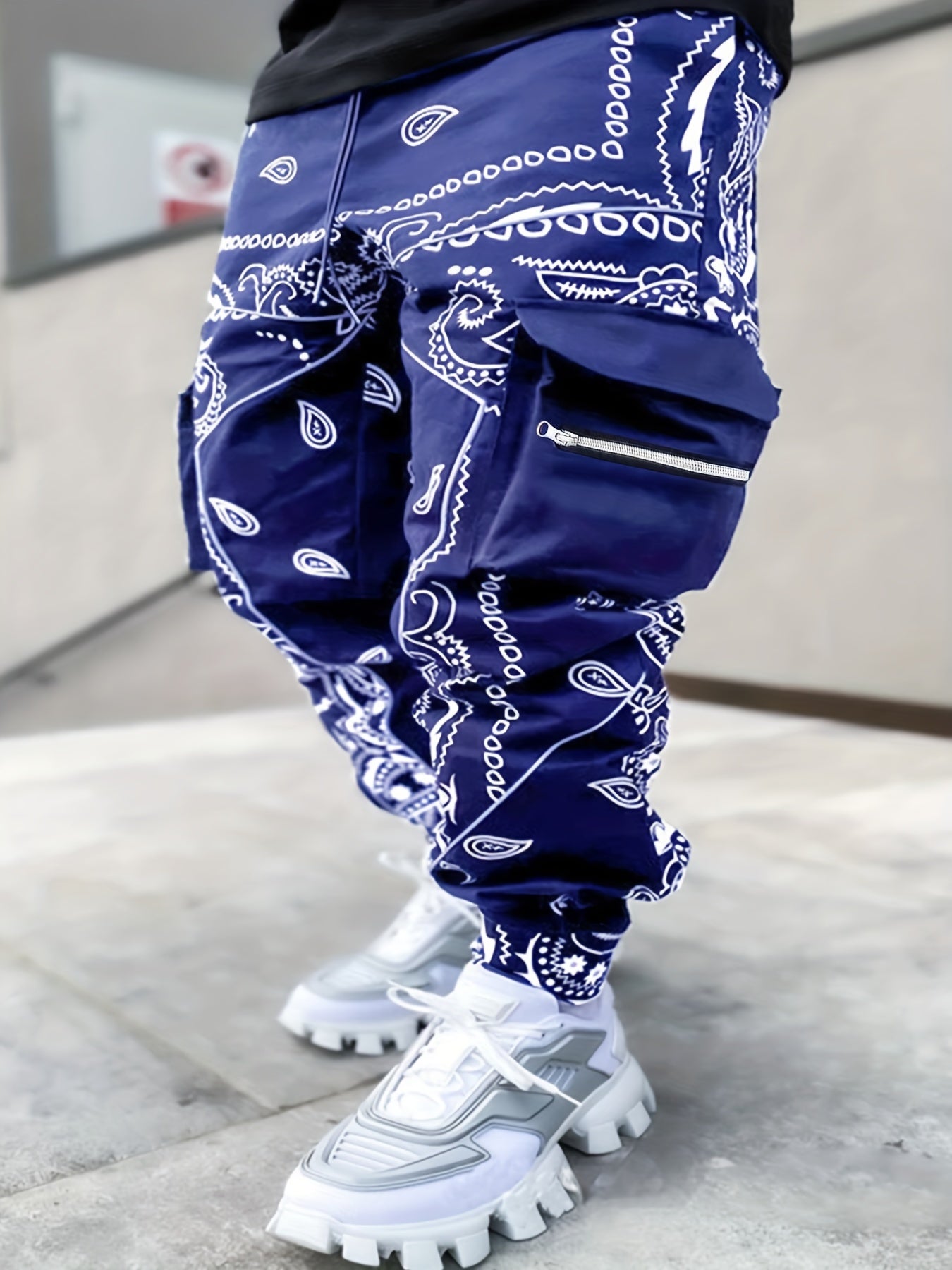 Men's Harem Work Pants: Large Size, Cashew Flower, Loose Fit Camo Colors