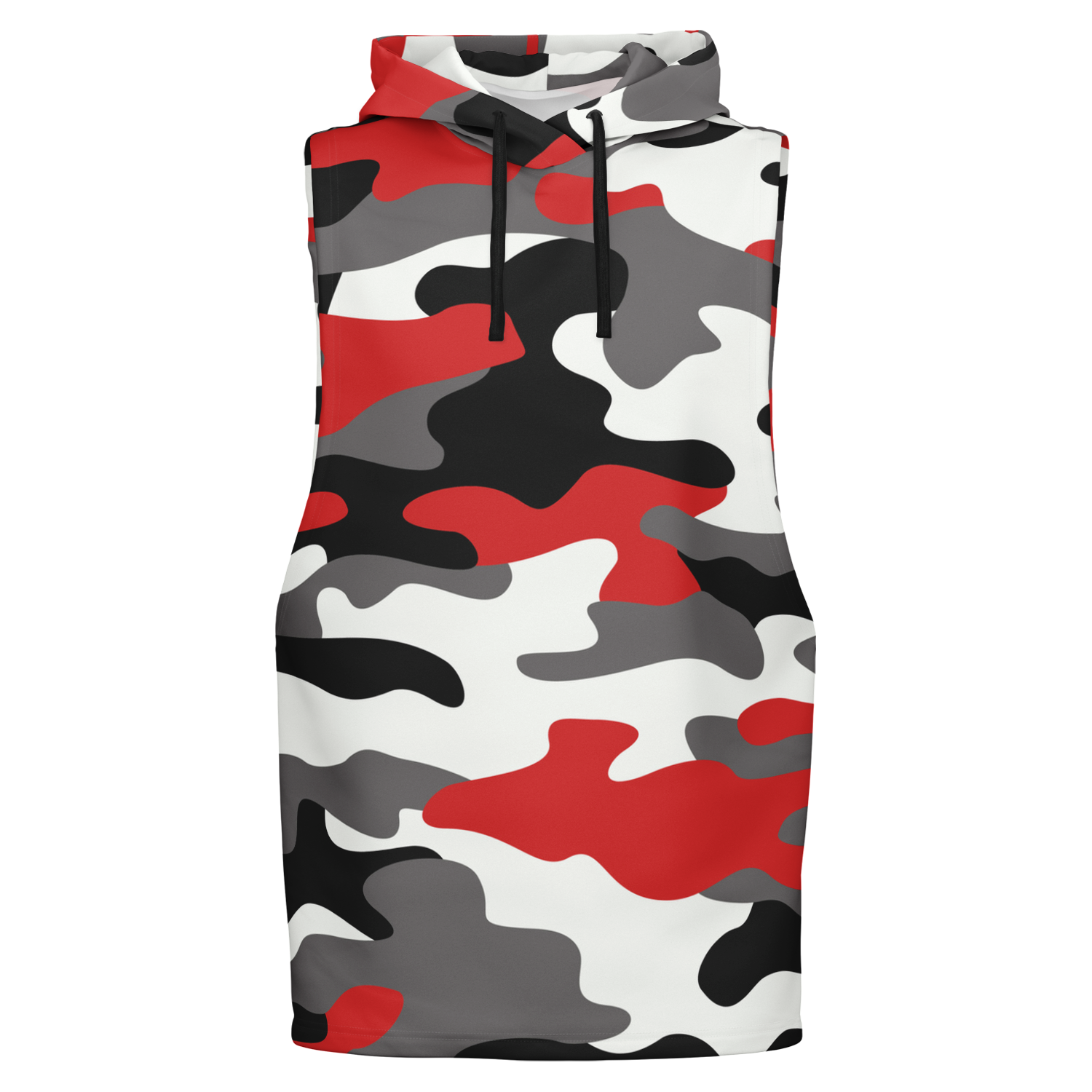 Sleeveless Hoodie |Red, Black, and White Camouflage Camo Colors