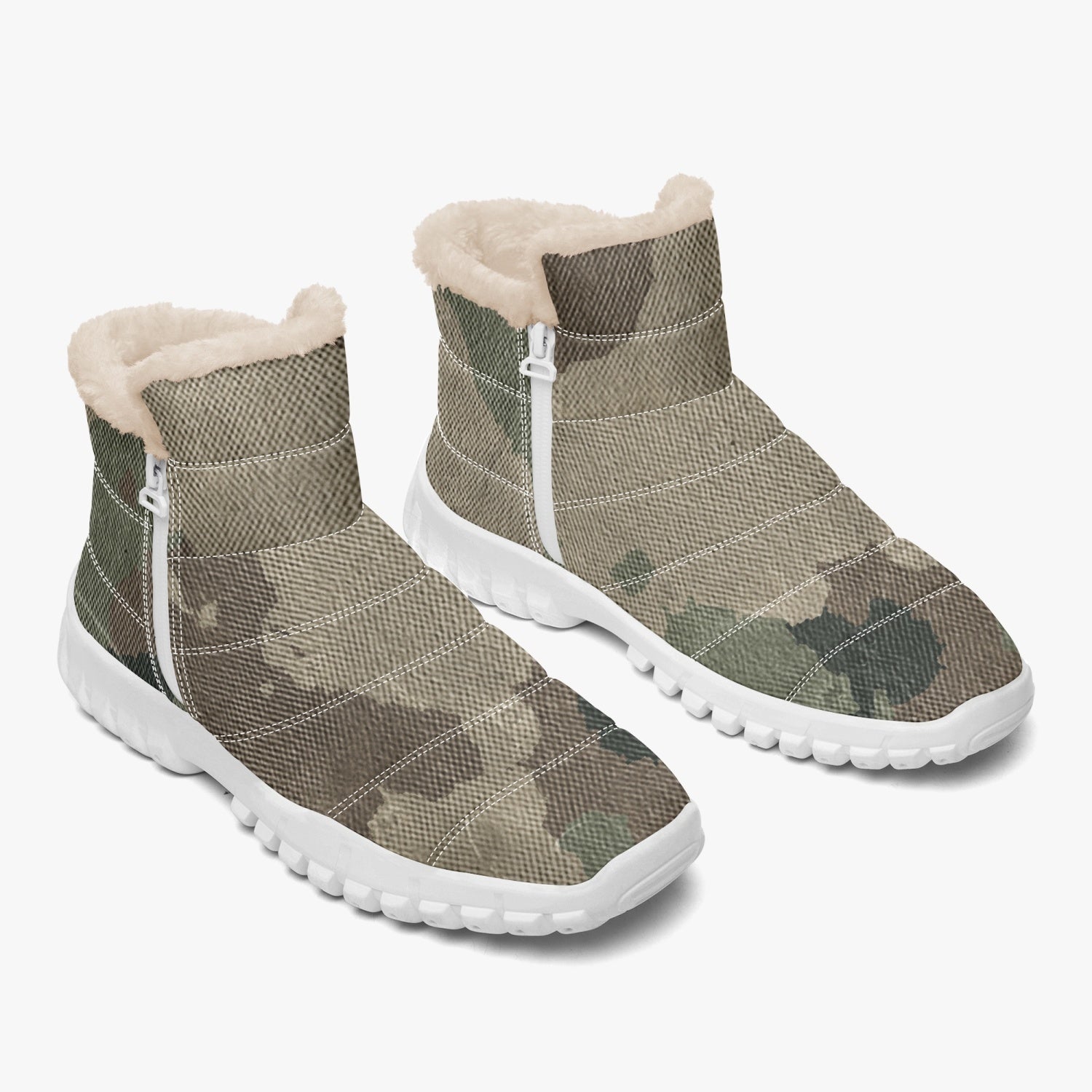 Camo Boots | Cotton-pad Fur Zipper Up | Dirty Brown Camo Colors