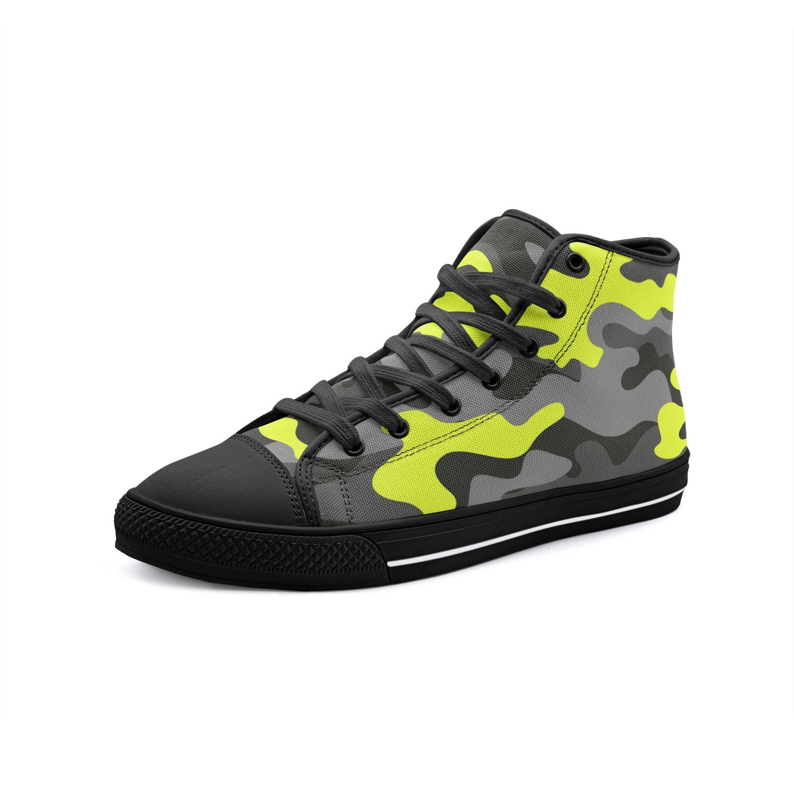 Camo Shoes | HIgh Top Canvas | Yellow, Black, and Gray Camo Colors