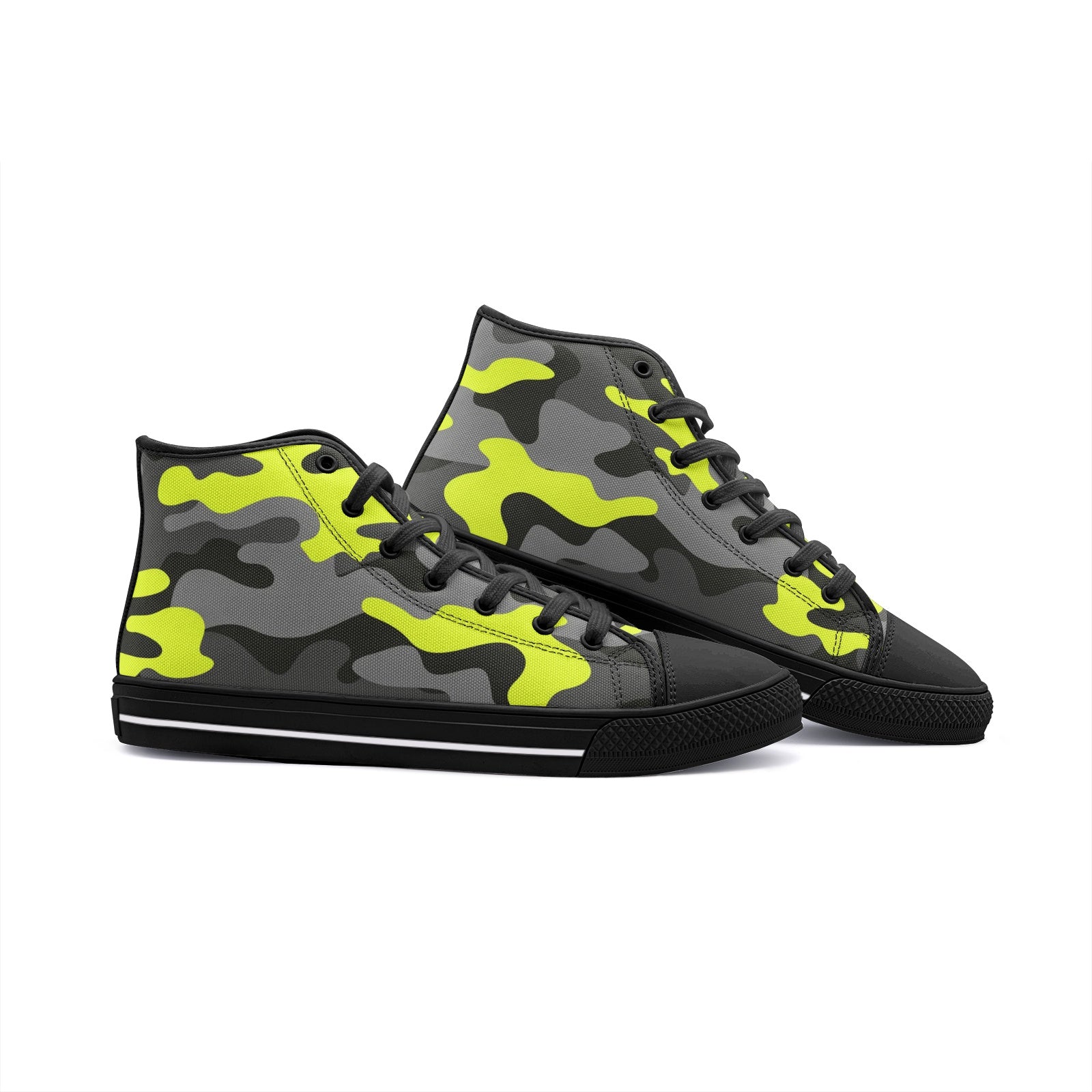 Camo Shoes | HIgh Top Canvas | Yellow, Black, and Gray Camo Colors