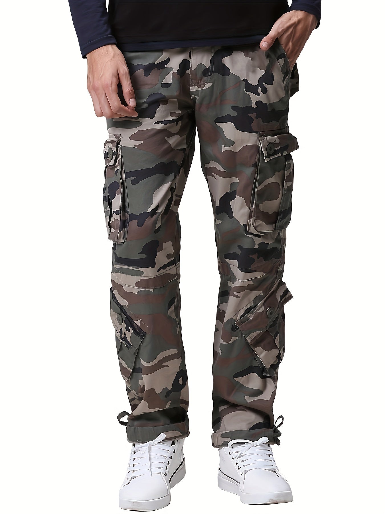 Camo Cargo Pants for Men: Cotton, Casual Fit, Zip & Drawstring Closure Camo Colors